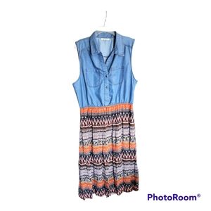 Speed Control Newyork Women's Plus Size Boho Blue & Orange Sleeveless Dress 1X